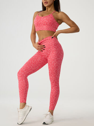 Leopard Crisscross Sports Bra and Leggings Active Set