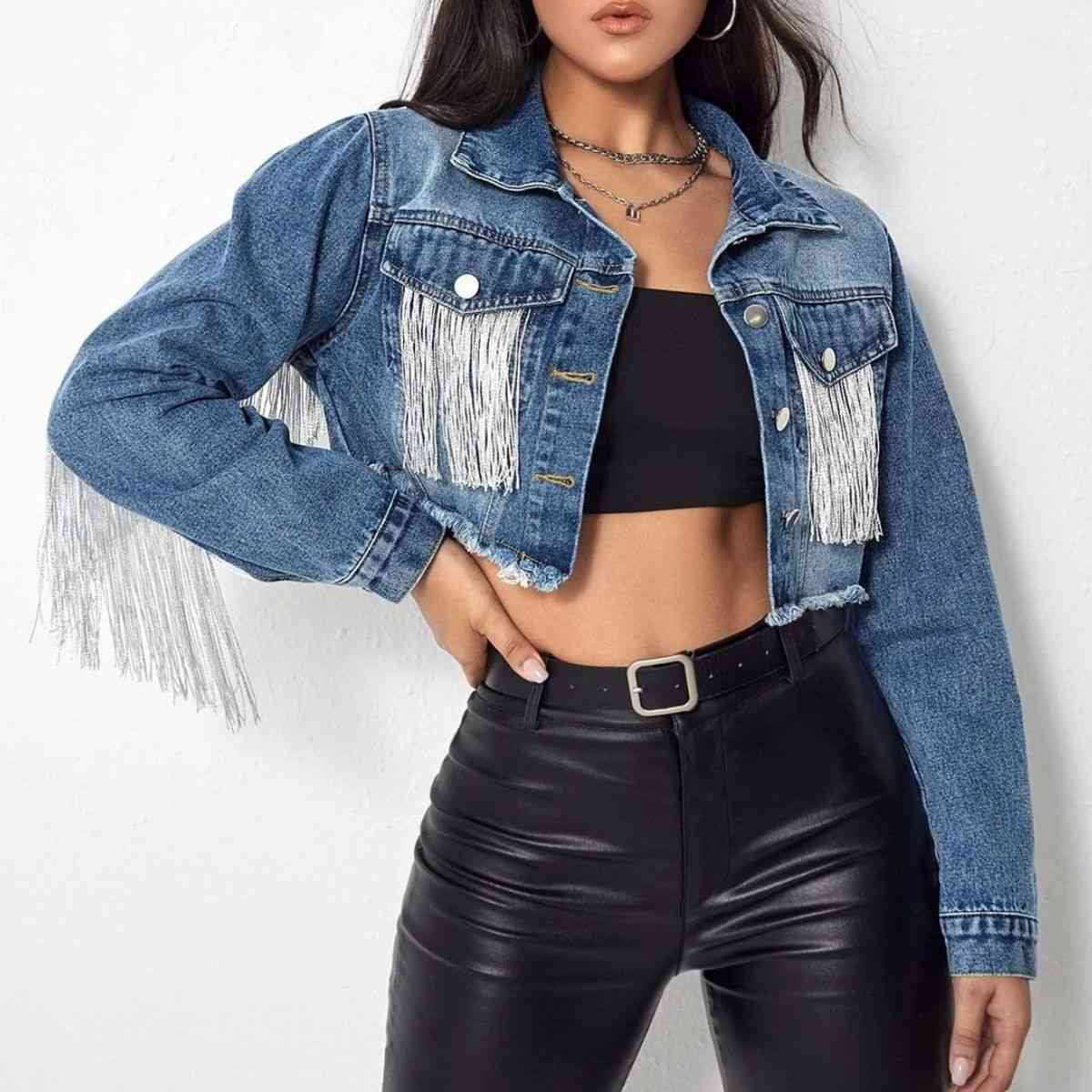 Fringe Cropped Denim Jacket