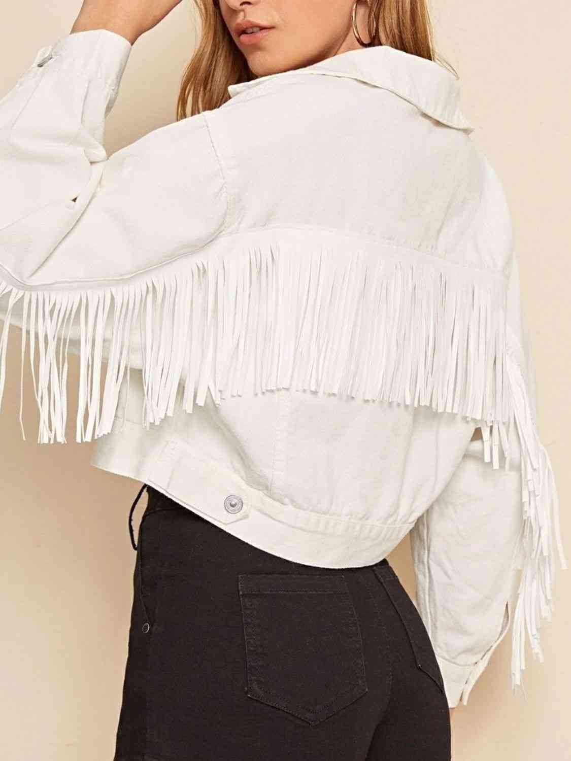 White Fringe Denim Jacket