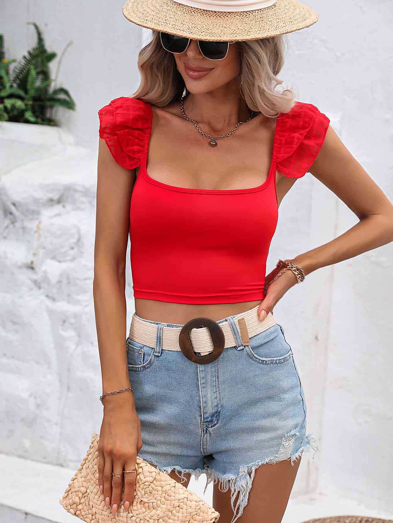 Ruffle Sleeve Cropped Top