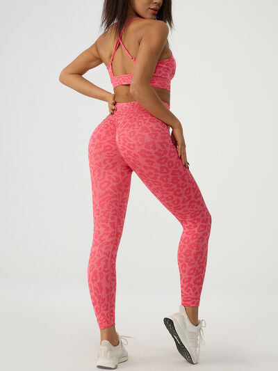 Leopard Crisscross Sports Bra and Leggings Active Set