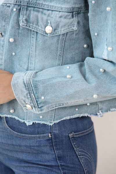 Distressed Pearl Denim Jacket