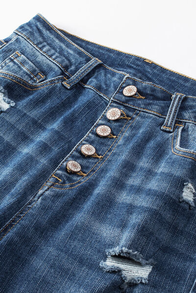 Button-Fly Distressed skinny Jeans