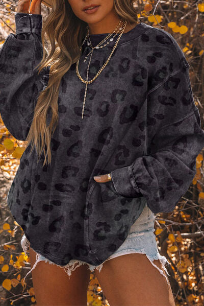 Leopard Twist Back Dropped Shoulder Sweatshirt