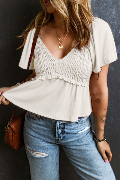 Frill V-Neck Short Sleeve T-Shirt