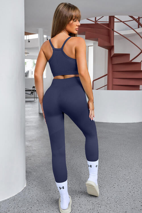 Cropped Tank and Zip-Up Active Jacket with Leggings Set