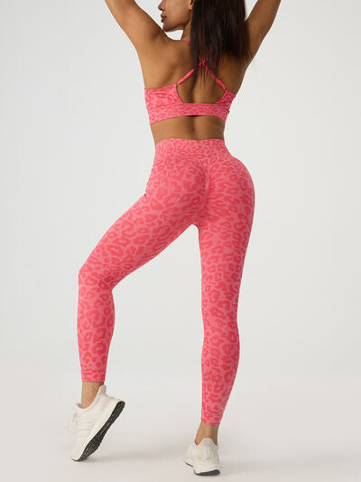 Leopard Crisscross Sports Bra and Leggings Active Set