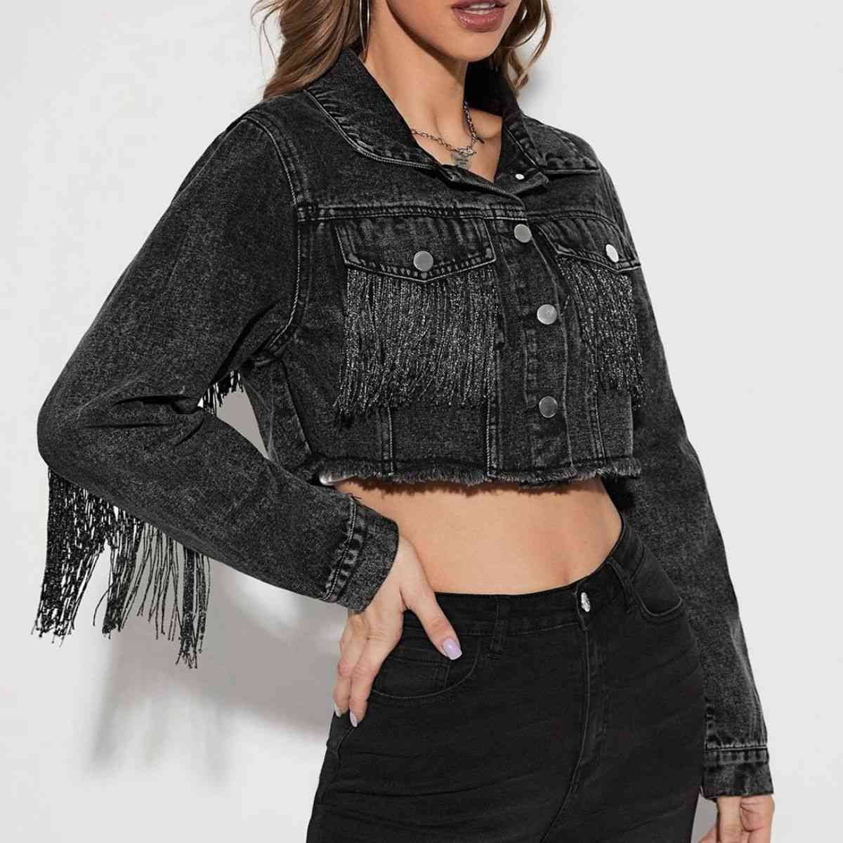 Fringe Cropped Denim Jacket